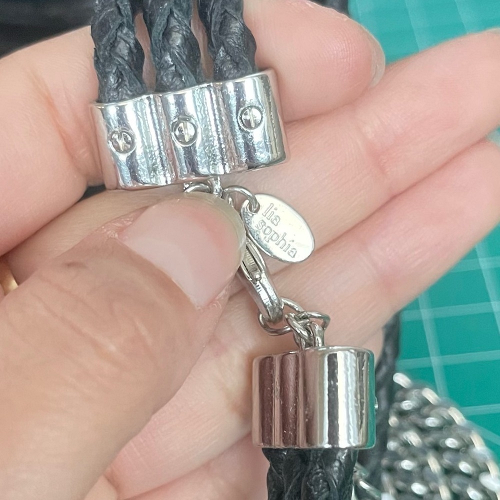 Lia Sophia braided leather silver tone Cuban link necklace - Picture 4 of 4